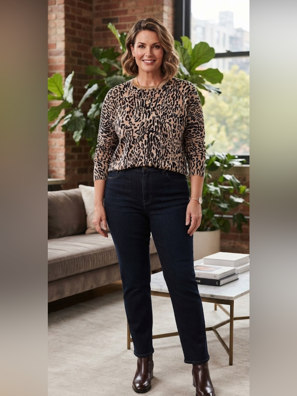 New Minnie Rose Plus Size 3x Leopard-Print Cashmere-Blend Sweater - Picture 6 of 16